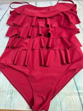 Maxmoda Ruffled One-Piece Women Swim Suit Wine Colored Size M